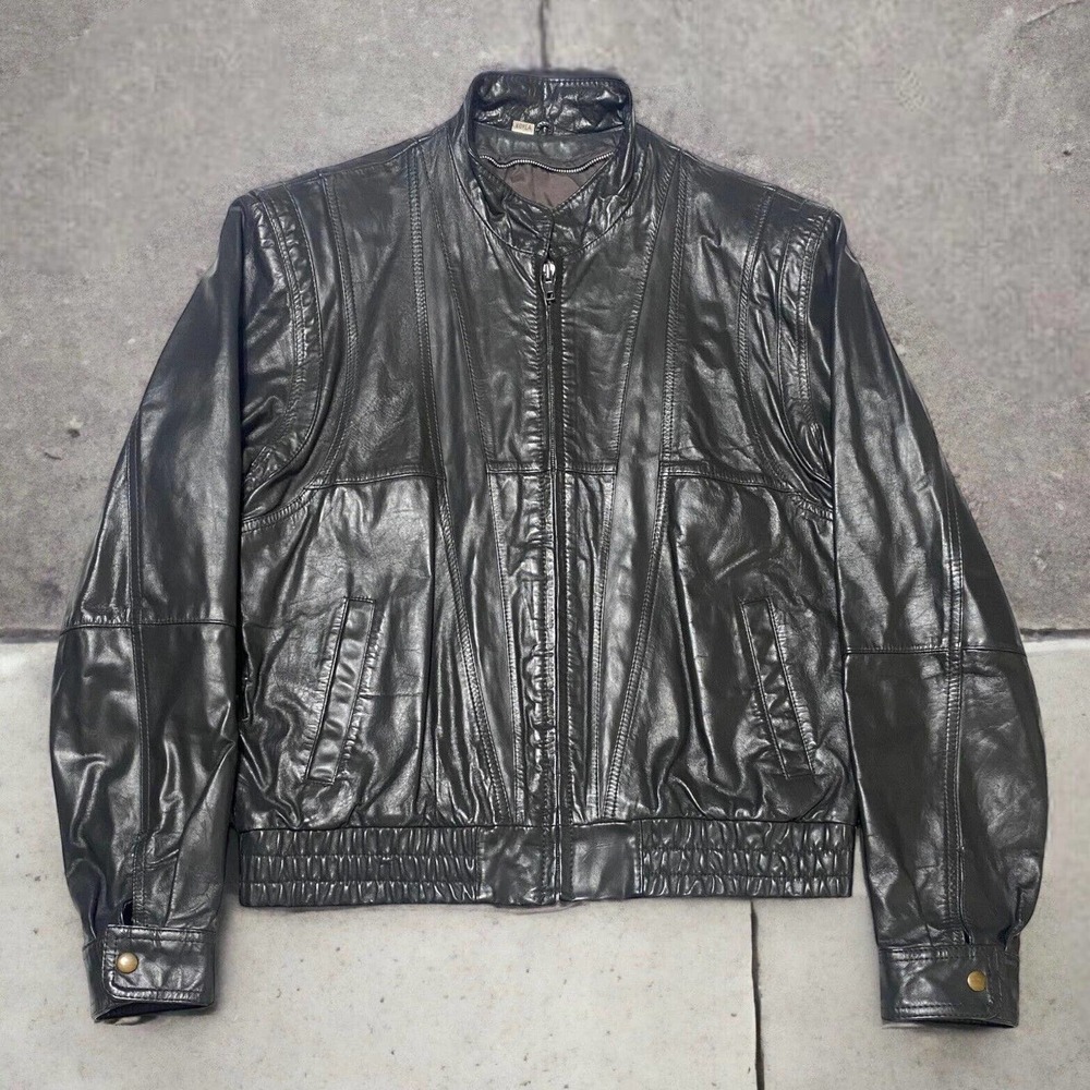 Vintage Wilsons Mens Dark Gray Leather Racer Motorcycle Biker Jacket Size 40 EUC
